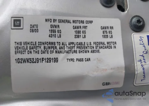 2001 Pontiac Grand Prix Se from USA, damaged, VIN 1G2WK52J91F129199